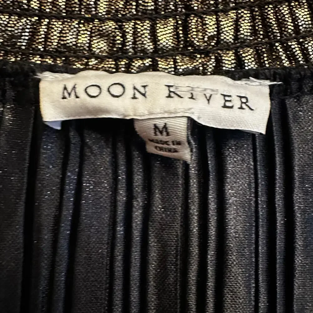Moon River Metallic Pleated Sleeveless Mini Dress Medium Gold Black Party - Picture 5 of 7